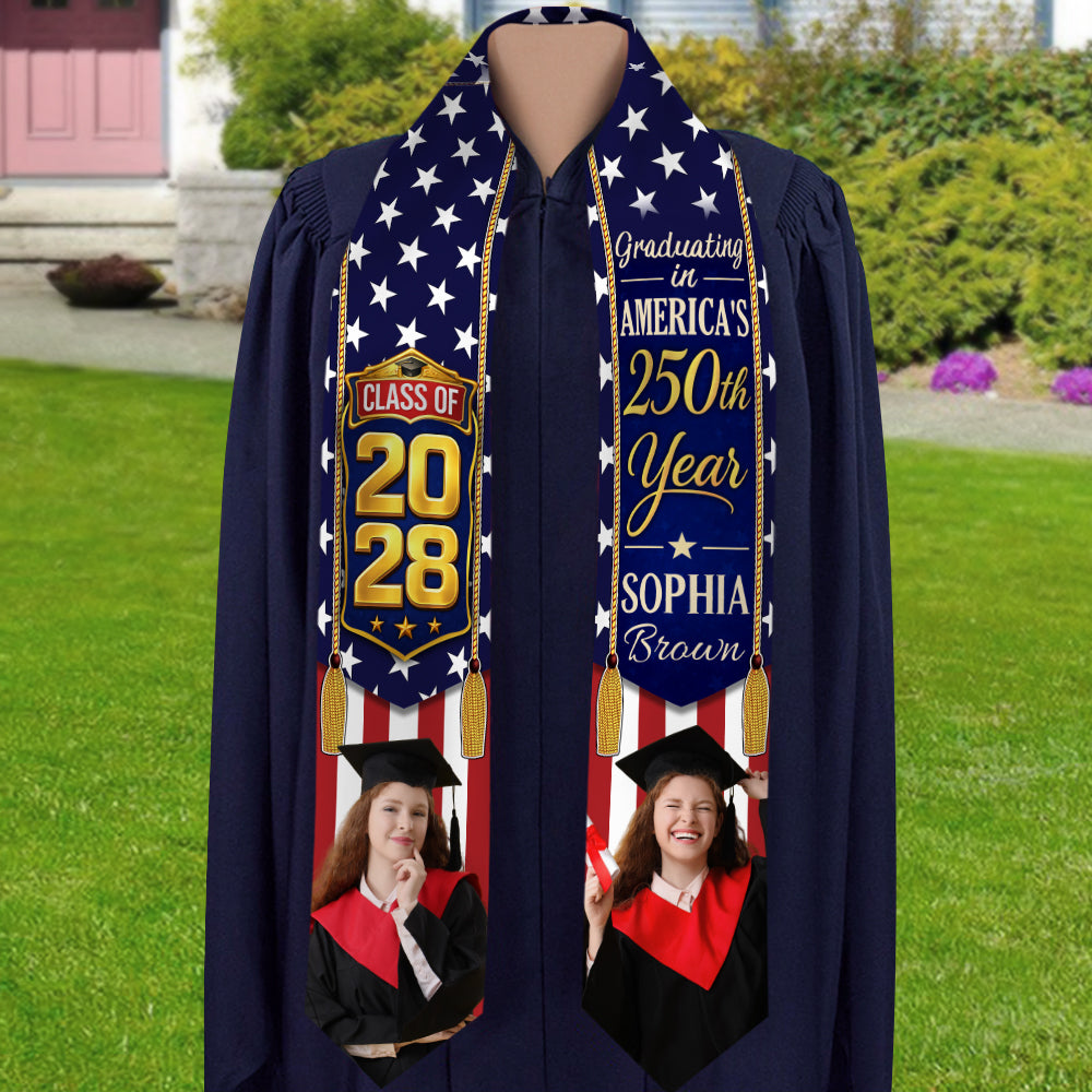 Custom Photo Class of 2026 Graduating in America’s 250th Year Patriotic Graduation Stole TH10 169199