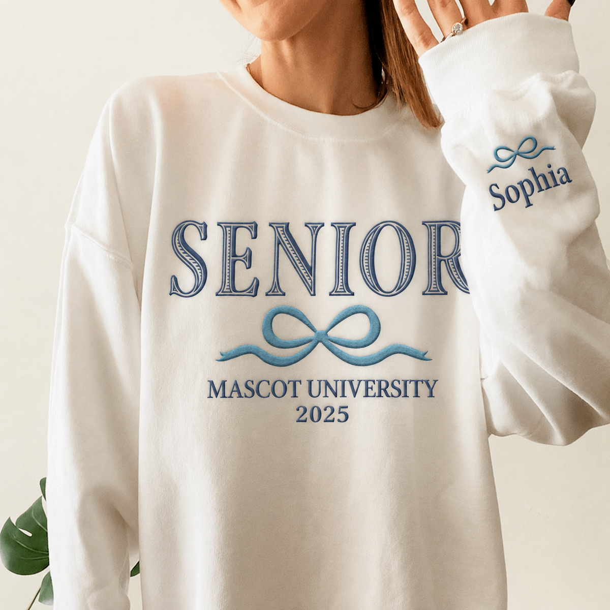 Custom Senior With Coquette Bow Sleeve Embroidered Sweatshirt LM32 893099