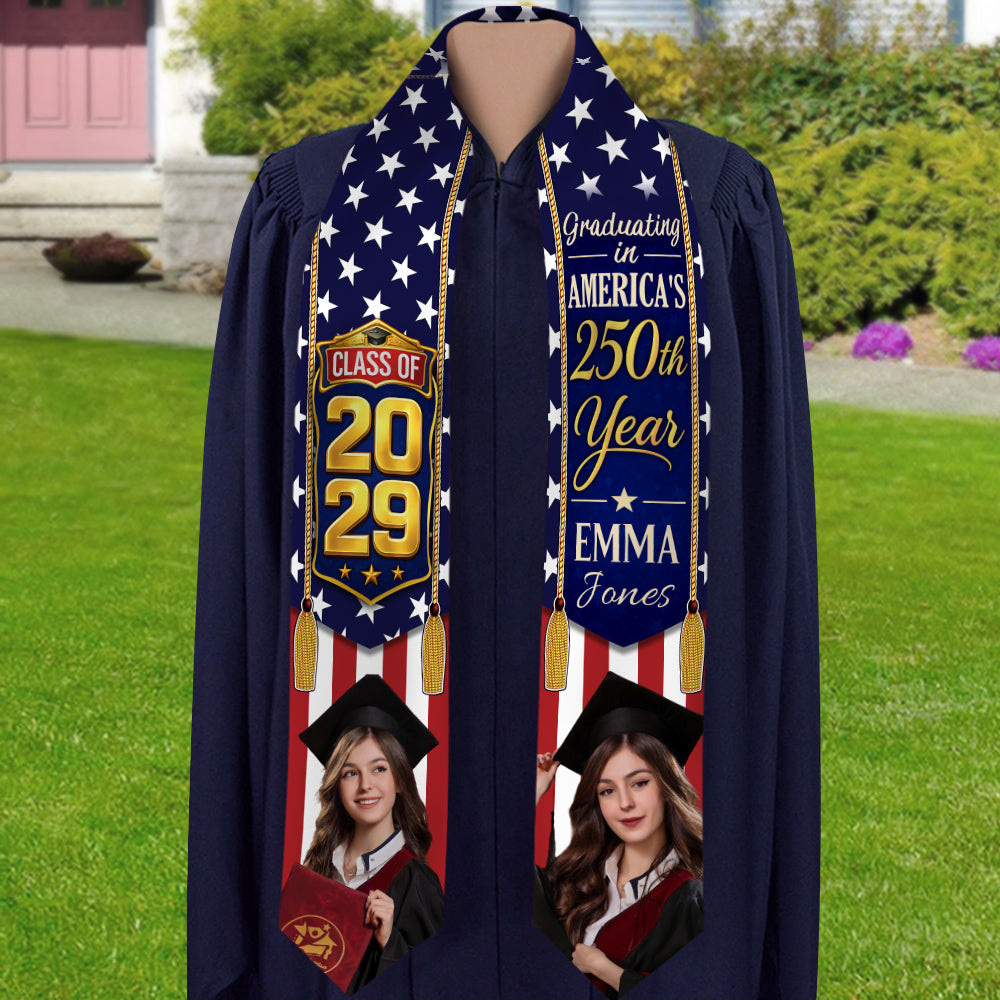 Custom Photo Class of 2026 Graduating in America’s 250th Year Patriotic Graduation Stole TH10 169199