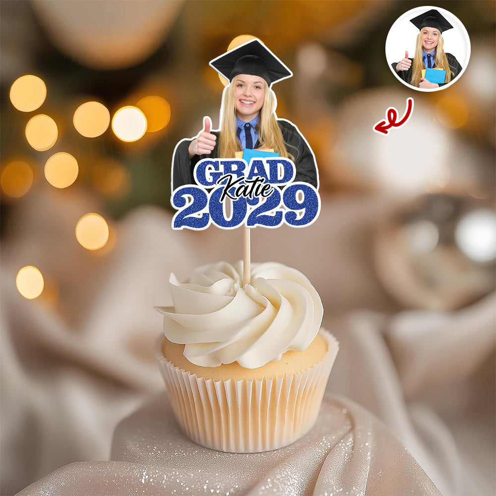 Custom Photo Glitter Graduation Class Of 2026 Cupcake Topper LM32 899137