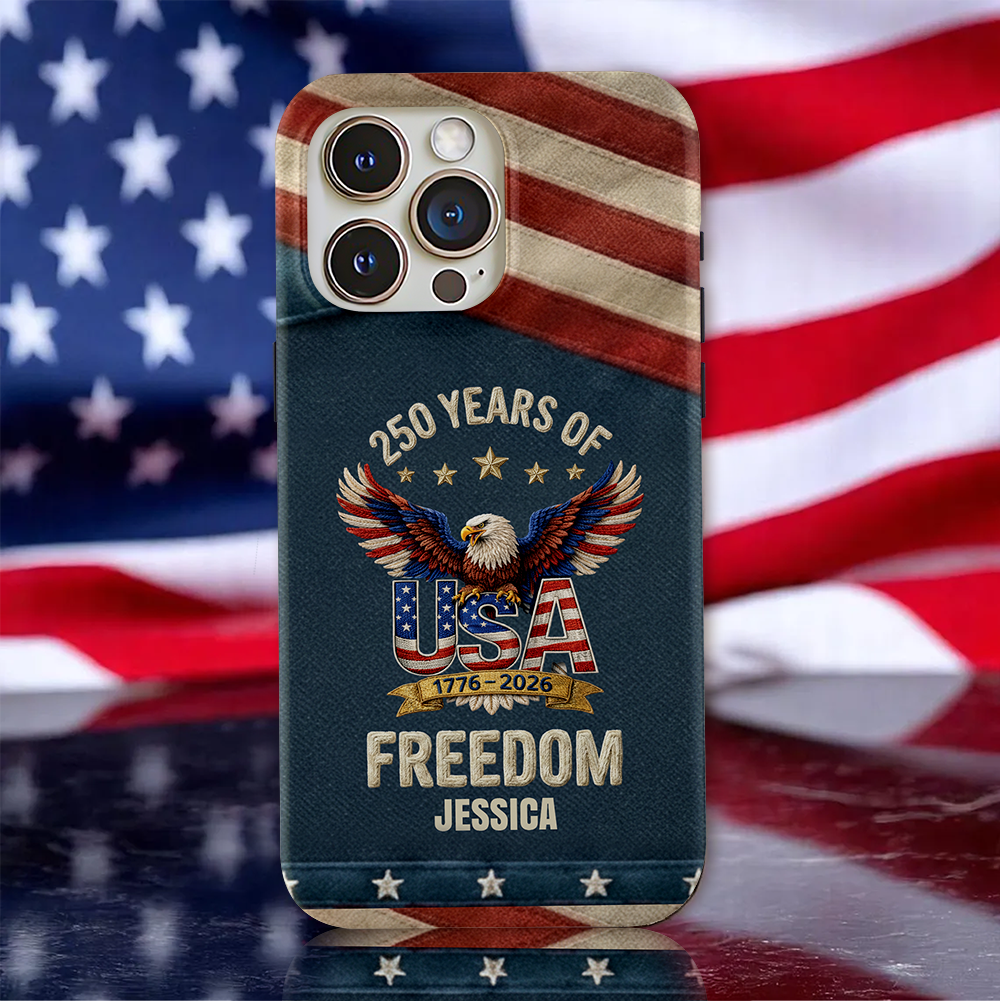 Personalized 250th Anniversary USA Patriotic Faux Pattern Phone Case Personalized 250th Anniversary USA Patriotic Faux Pattern Phone Case