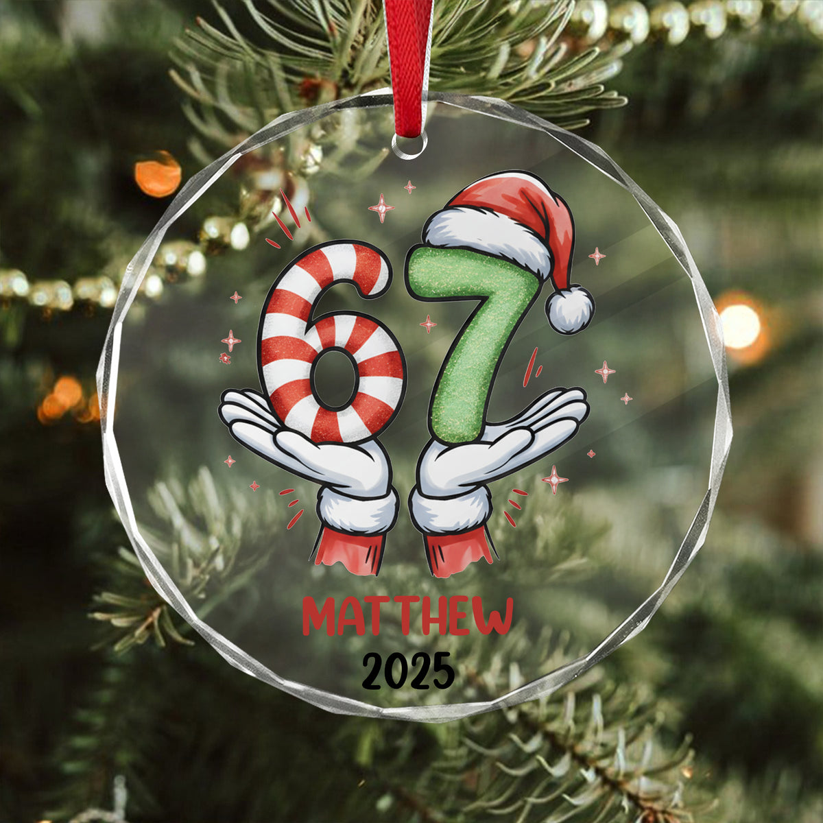 Personalized Funny Kids Six Seven Christmas Glass Ornament HA75 898304