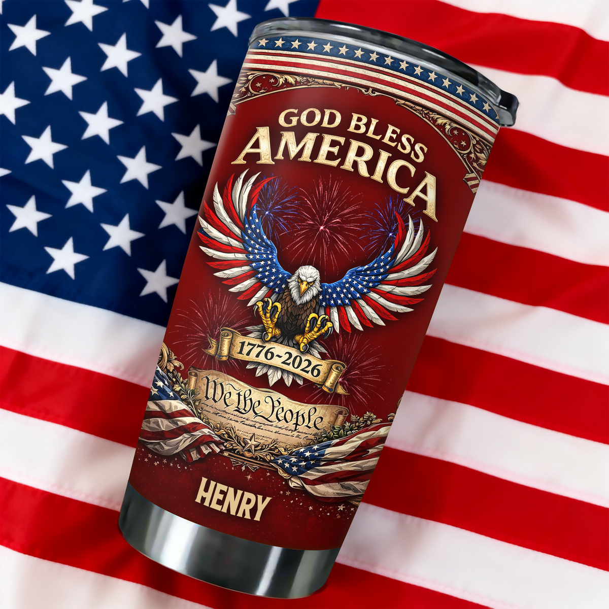 Custom Name God Bless America 1776 - 2026 Fat Tumbler LM32 899035