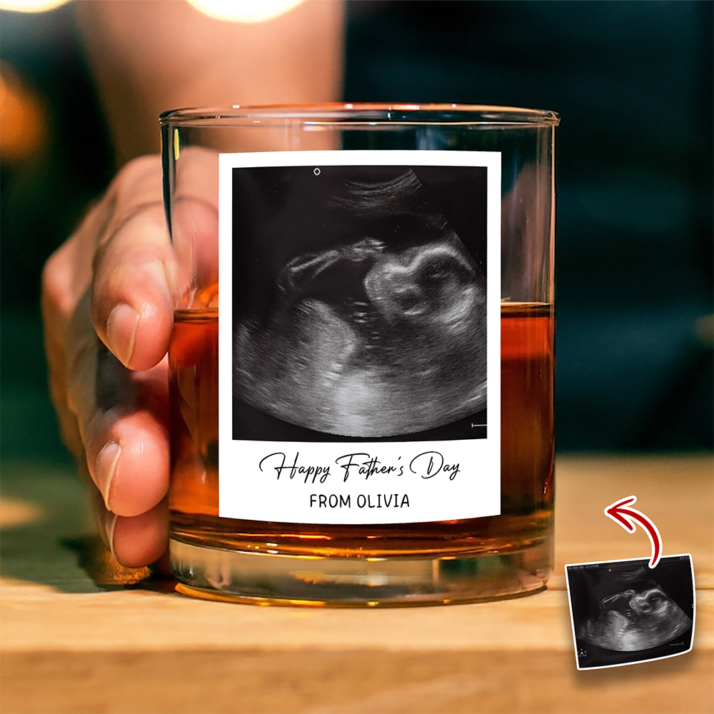 Custom Ultrasound Photo Happy Father's Day Rock Glass - Personalized New Dad Gift CH07 911512