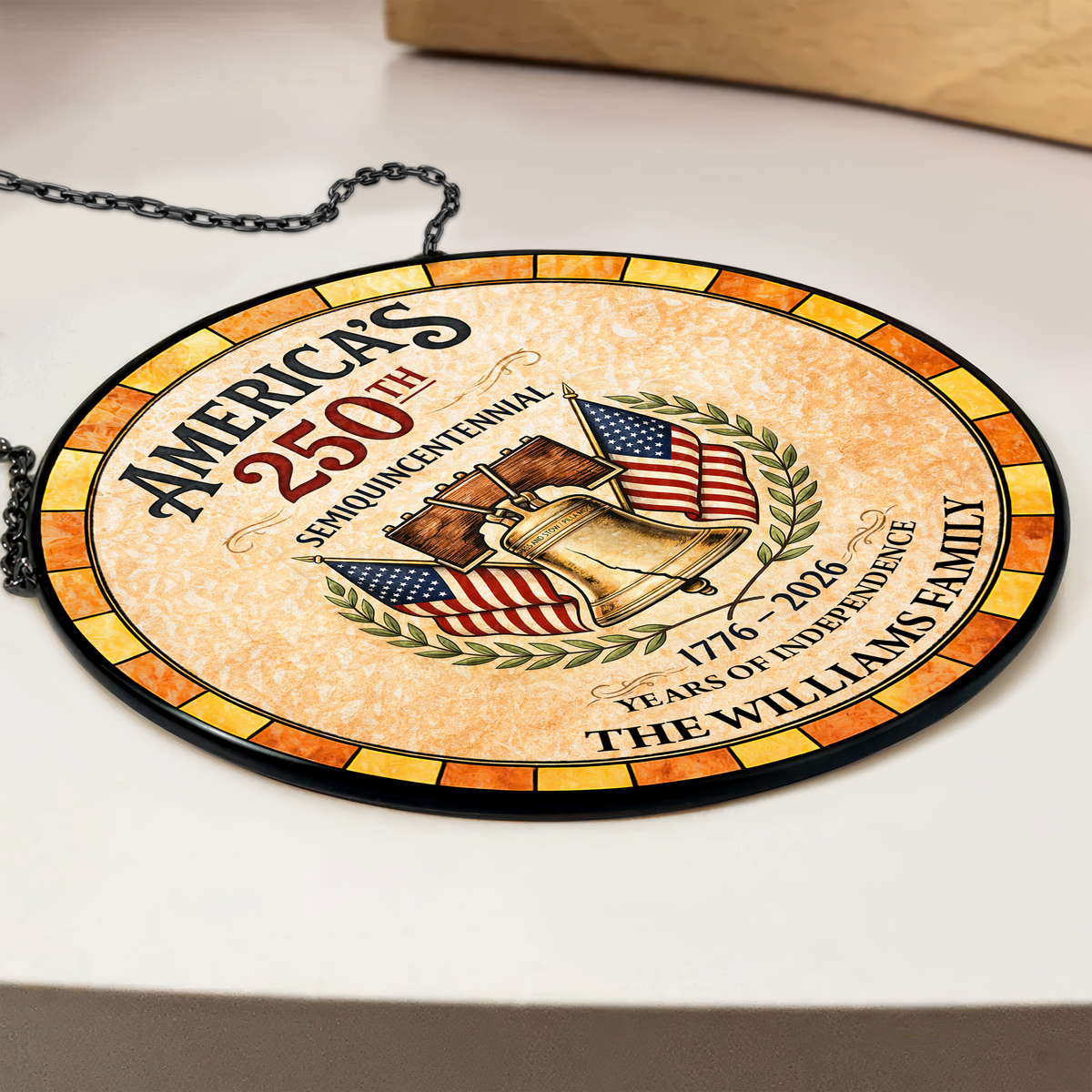 Custom Family Name America's 250th Semiquincentennial 1776–2026 Years Of Independence Stained Glass Suncatcher TH10 898661