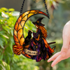 Custom Name Witch & Cat Halloween Stained Glass Suncatcher - Personalized Spooky Window Hanging CH07 180186