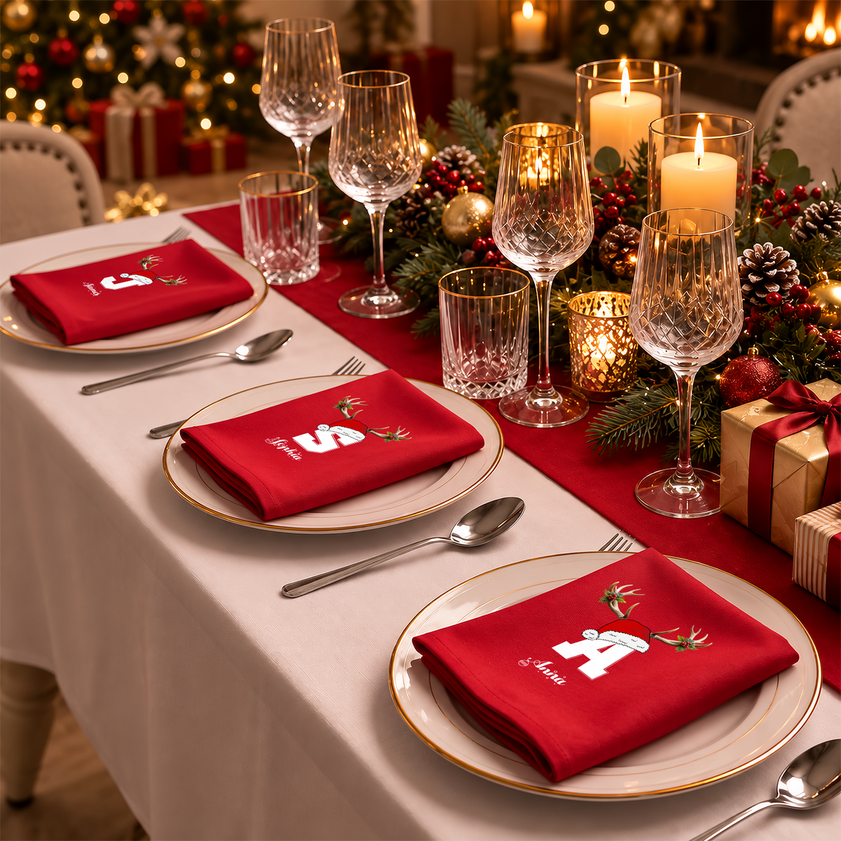 Personalized Initial Letter Christmas Reusable Cotton Napkin HO82 903726