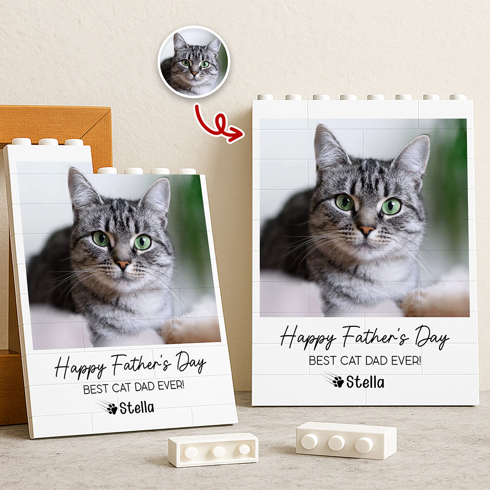 Custom Photo Happy Father's Day To the Best Cat Dad Building Brick Blocks TH10 169995