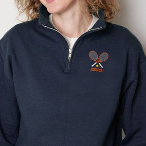 Personalized Name Tennis Player Embroidered Quarter Zip Sweater HA75 898622