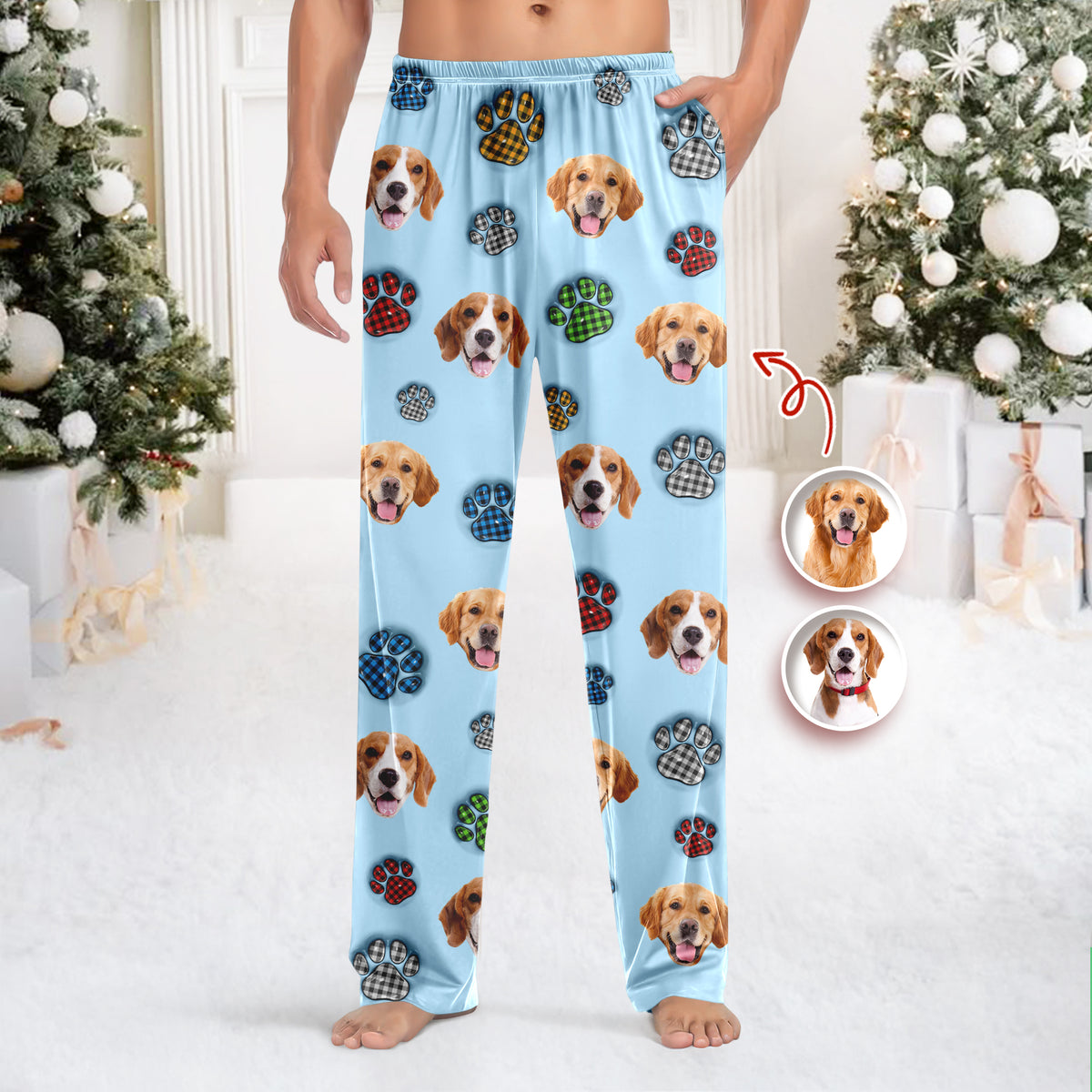 Custom Dog Photo Christmas Paw Style - Personalized 3D Inflated Effect Sweatpants CH07 899654