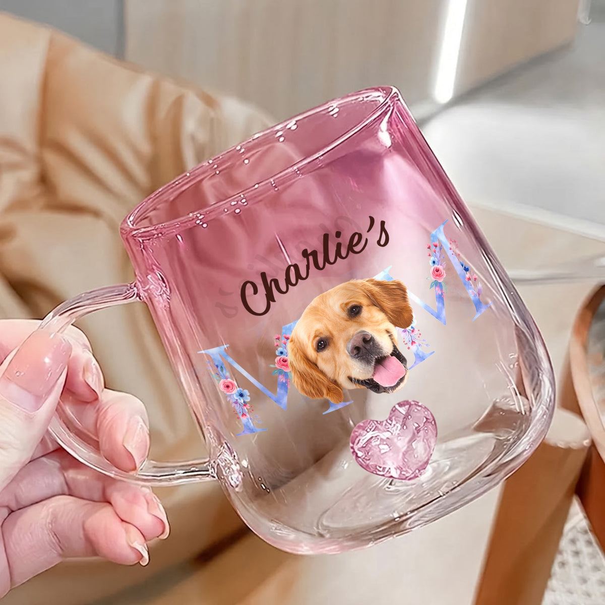 Custom Photo Mom With Floral Pink Gradient Glass Mug - Gift For Grandma, Mom, Mother's Day HO82 901762