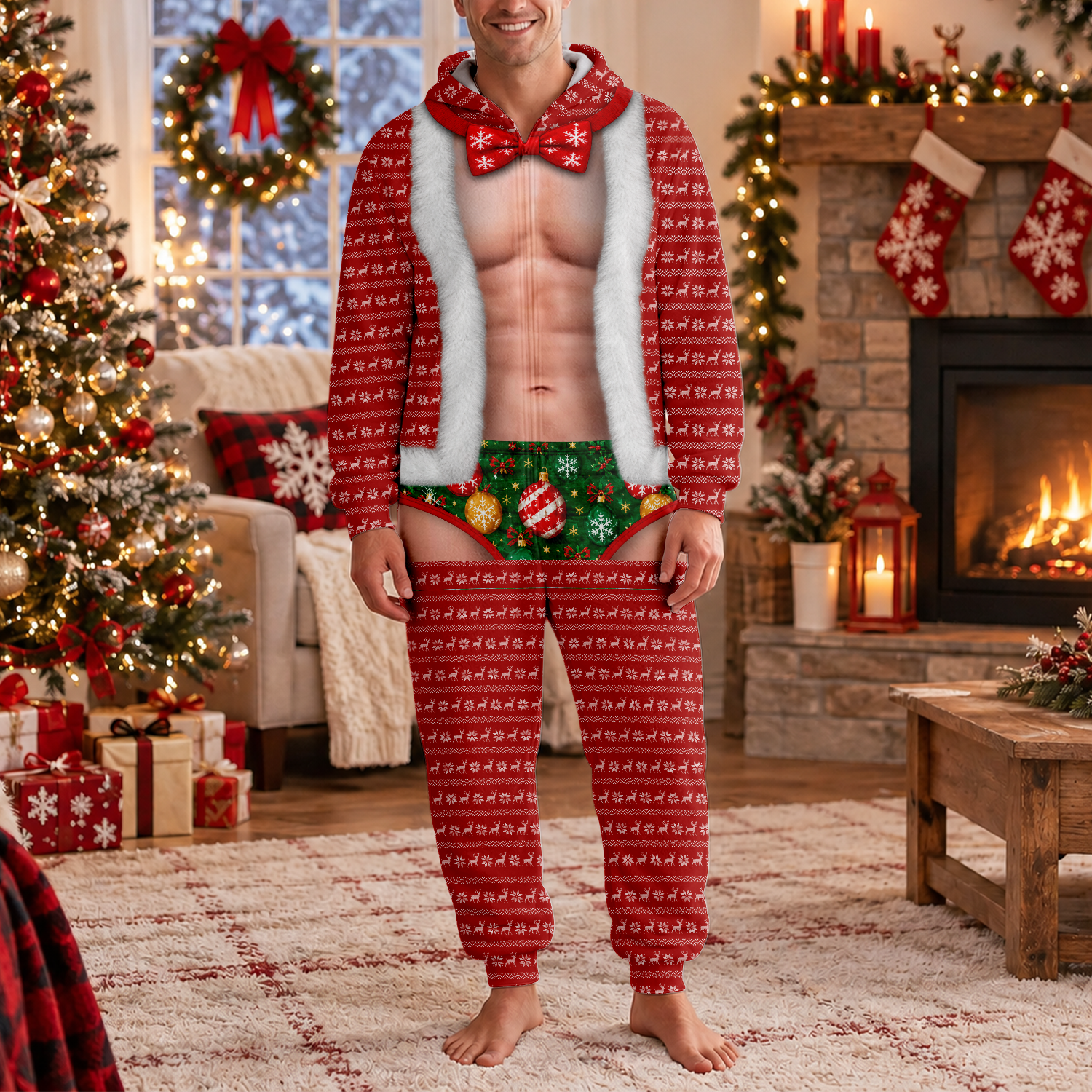 Funny Christmas Santa Body Illusion Onesie Pajamas Gift for Him TH10 171177