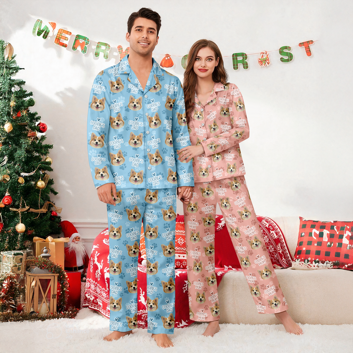Personalized Dog Cat Photo Christmas Pajamas Matching Holiday Sleepwear, Pet Lover Gift CH07 180678