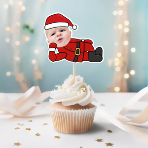 Custom Photo Cute Santa Claus Cupcake Topper Christmas Gift For Family CH07 896356