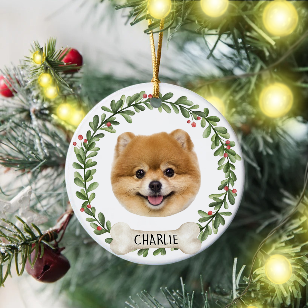 Customize Dog Photo Ceramic Ornament For Christmas HO82 903786