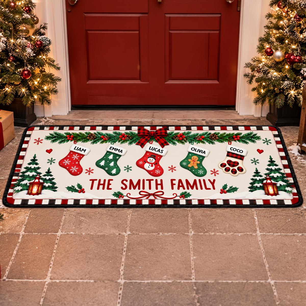 Personalized Custom Family Name Stocking Christmas Runner Rug TH10 171095
