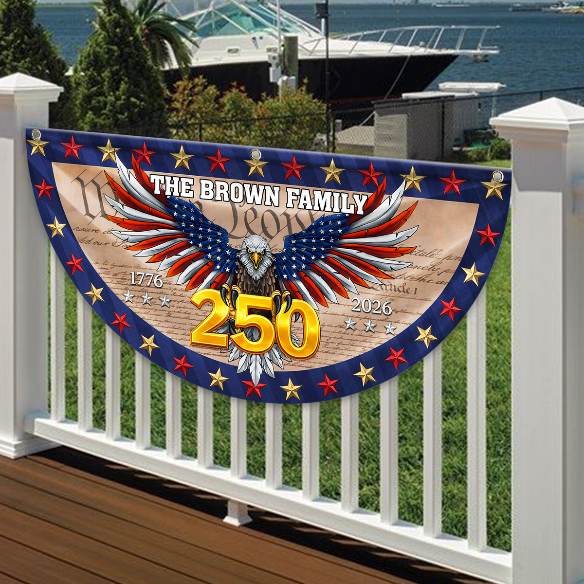 Custom Family Name American Flag - We The People Patriotic Eagle Non-Pleated Fan Flag CH07 910568