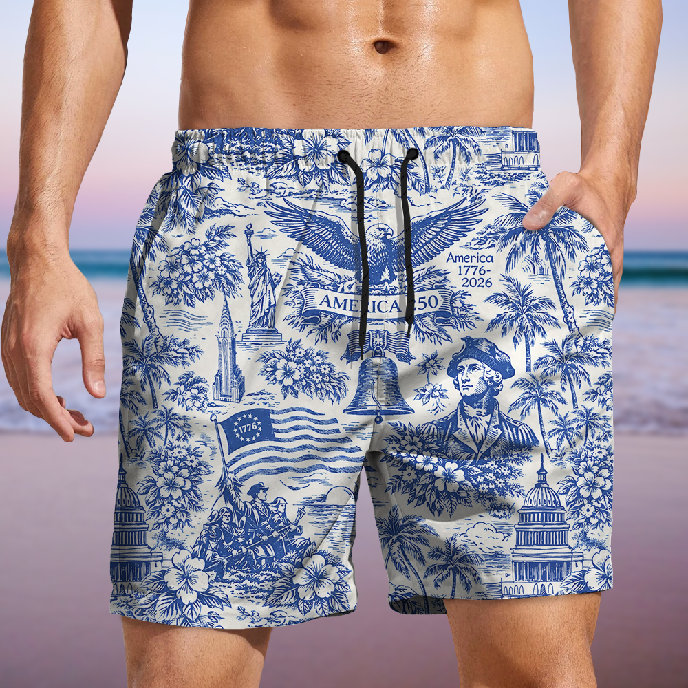 America 250 1776-2026 Toile De Jouy Style Beach Short TH10 169341