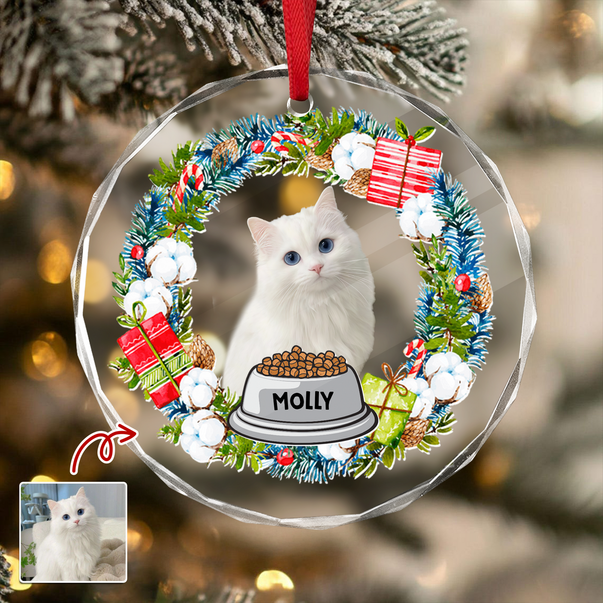Custom Cat Photo Christmas Cirle Glass Ornament For Cat Lovers TH10 894761