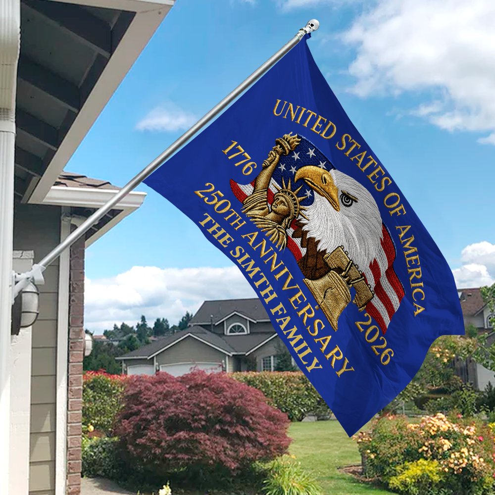 Custom Family Name 250th Anniversary United States Of America 1776-2026 Eagle House Flag HO82 902836