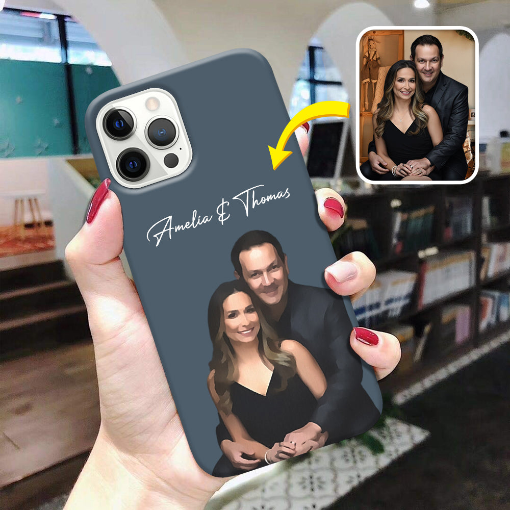 Custom Photo Watercolor Vintage Style Couple Phone Case For Valentine's Day, Anniversary HO82 893432