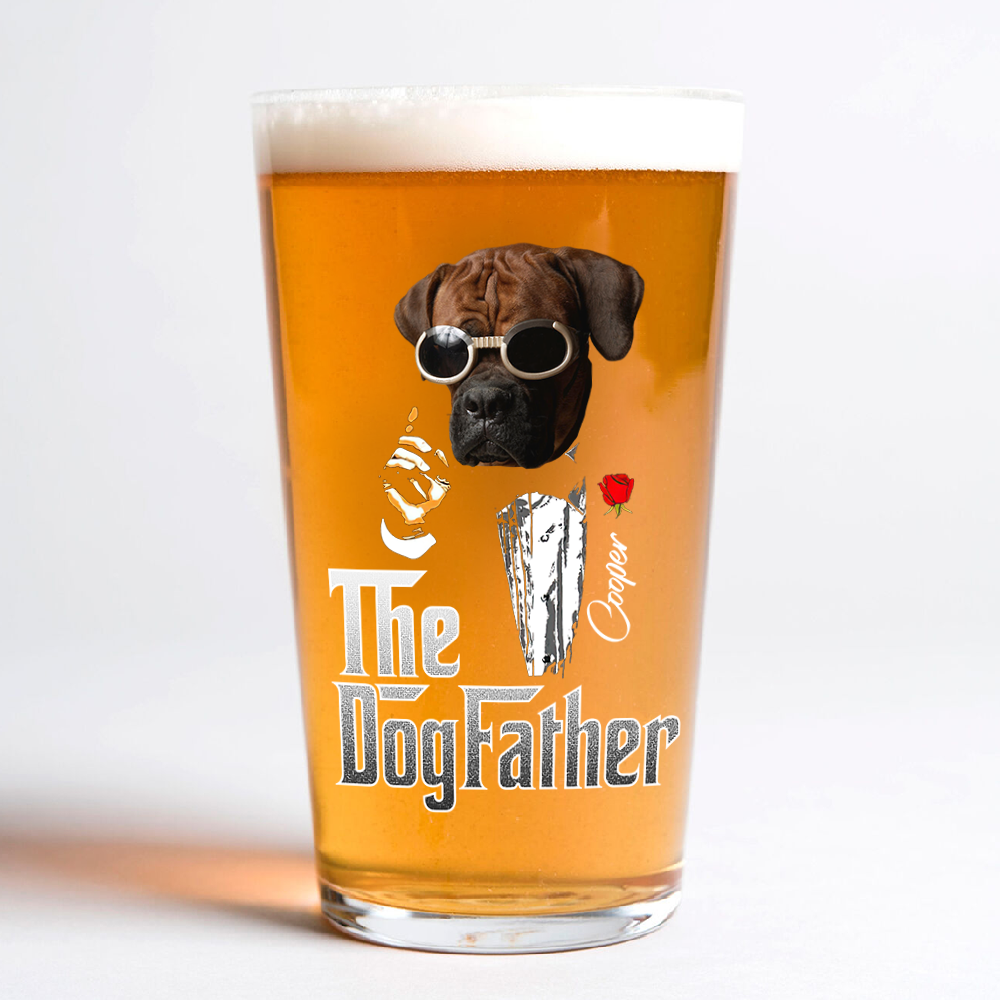 Custom Photo The Dogfather Gentlemen Print Beer Glass Personalized Gift For Dog Dad HO82 893864
