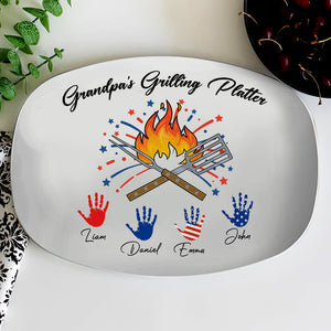 Custom Grandpa's Grilling Plate Independence Day Handprint Platter HO82 894206