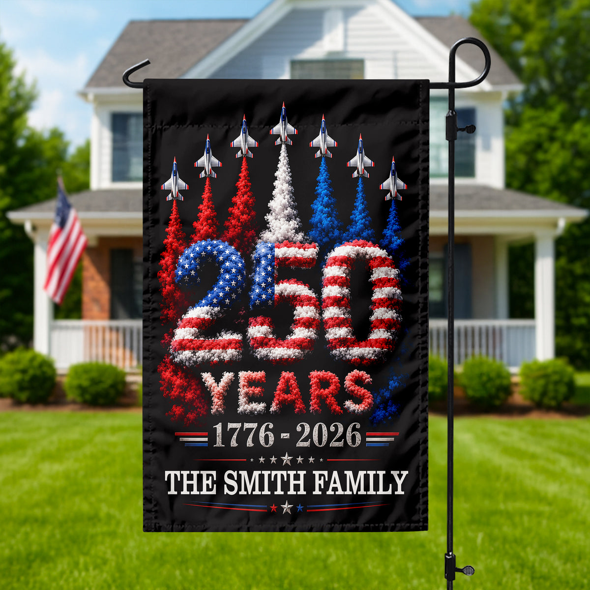 Custom Family Name US 250 Years 1776–2026 Patriotic Jets Garden Flag LM32 669177