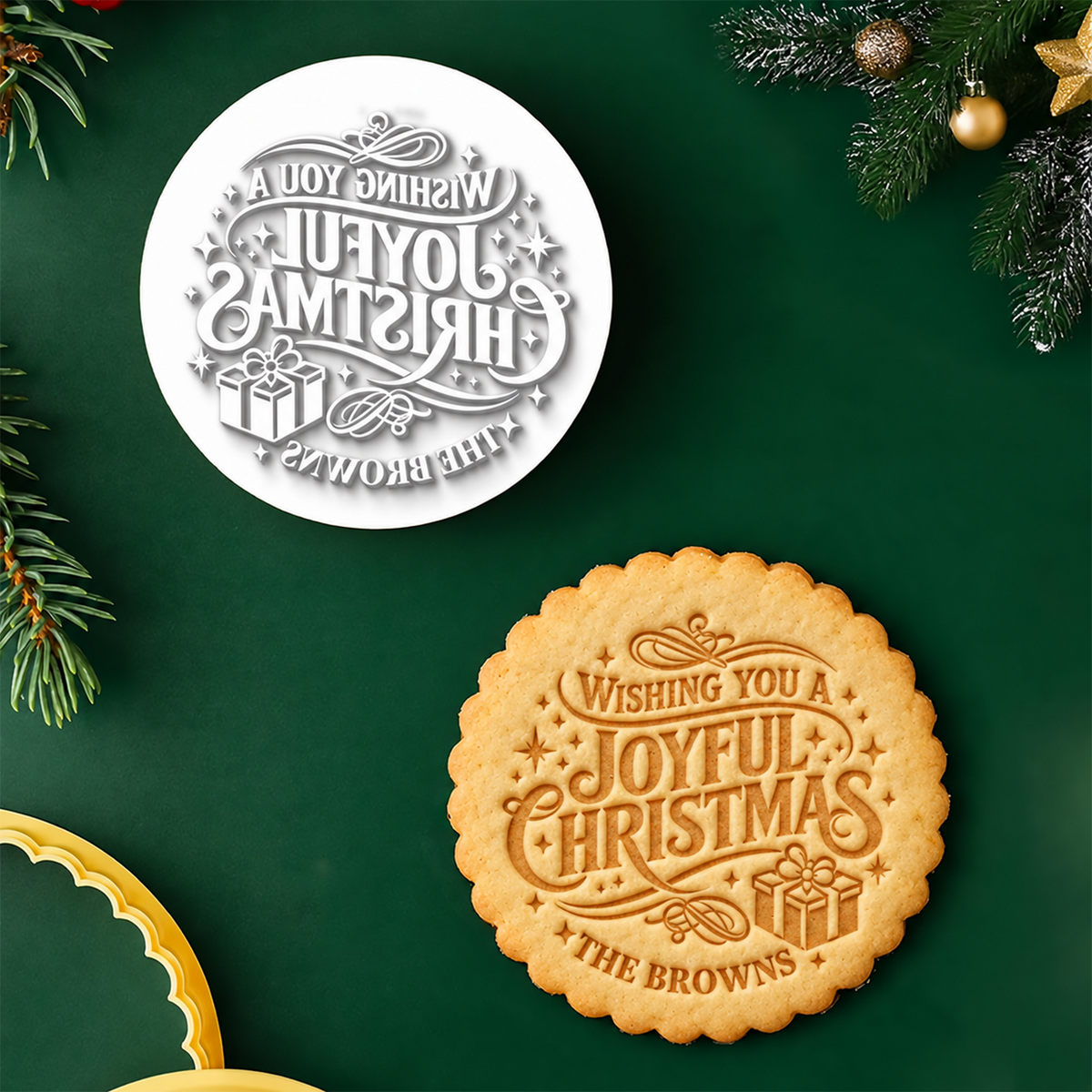 Custom Family Name Wishing You A Joyful Christmas Cookie Stamp HA75 919612