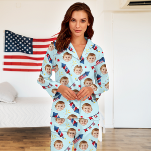 Custom Photo America Coquette Bows Pajamas Set Gift For Independence Day CH07 896100