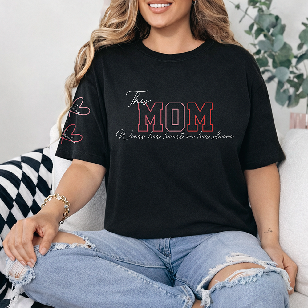 Custom Kids Names This Mama Wears Her Heart On Her Sleeve LM32 899859