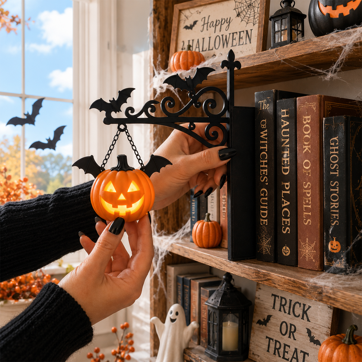 Halloween Metal Bookshelf Lantern Light Gift for Book Lovers, Reader Gift CH07 180222