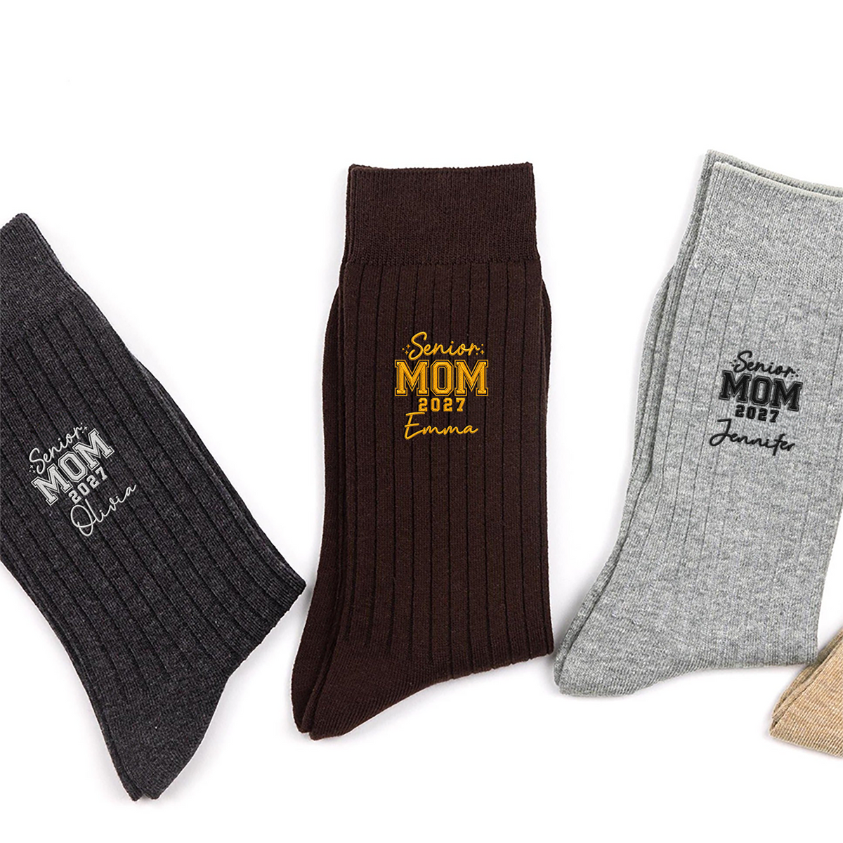 Custom Name Senior Mom 2027 Embroidered Socks, Graduation Gift for Mom HO82 903466