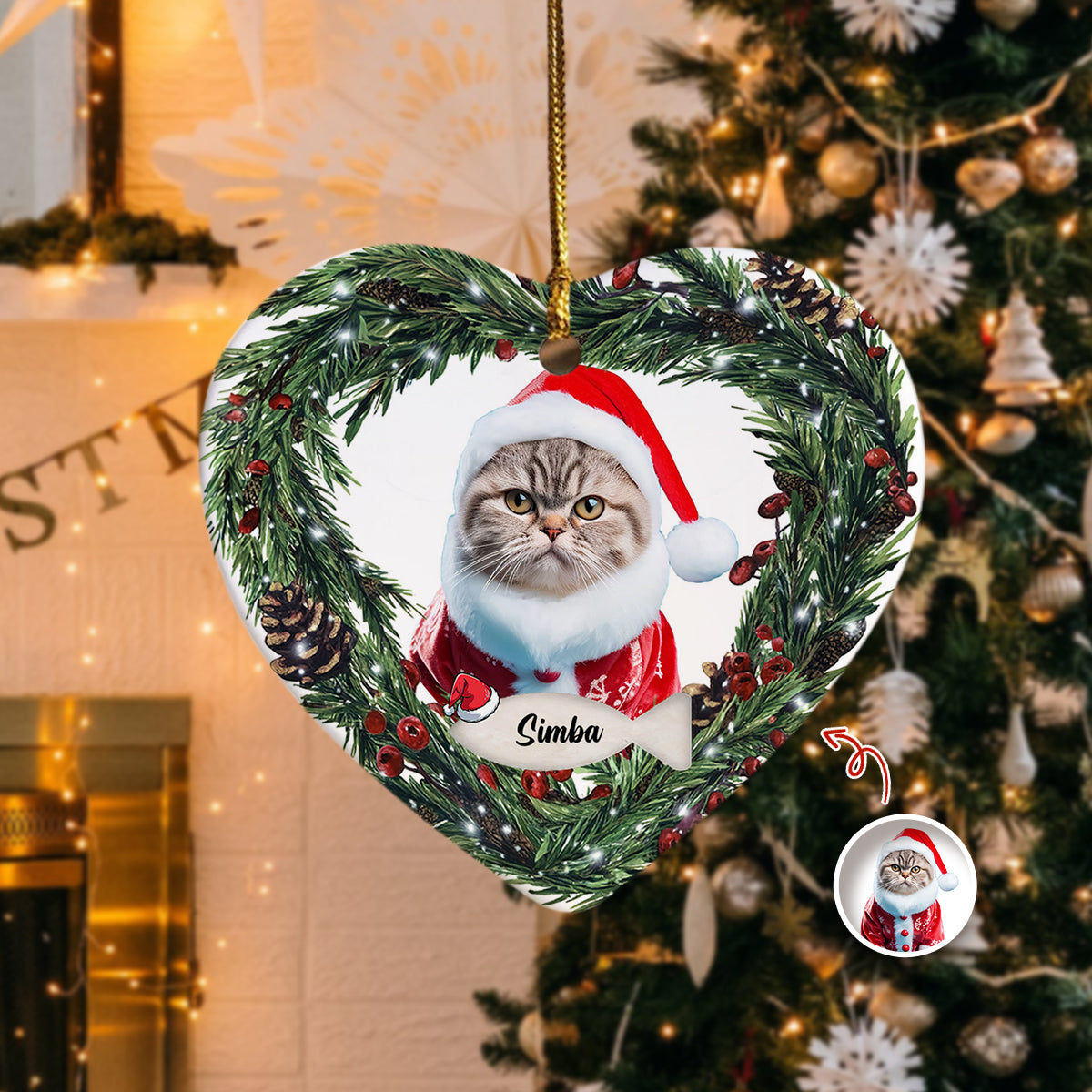 Custom Photo Cat Personalized Heart Shaped Ceramic Ornament For Christmas HA75 897466