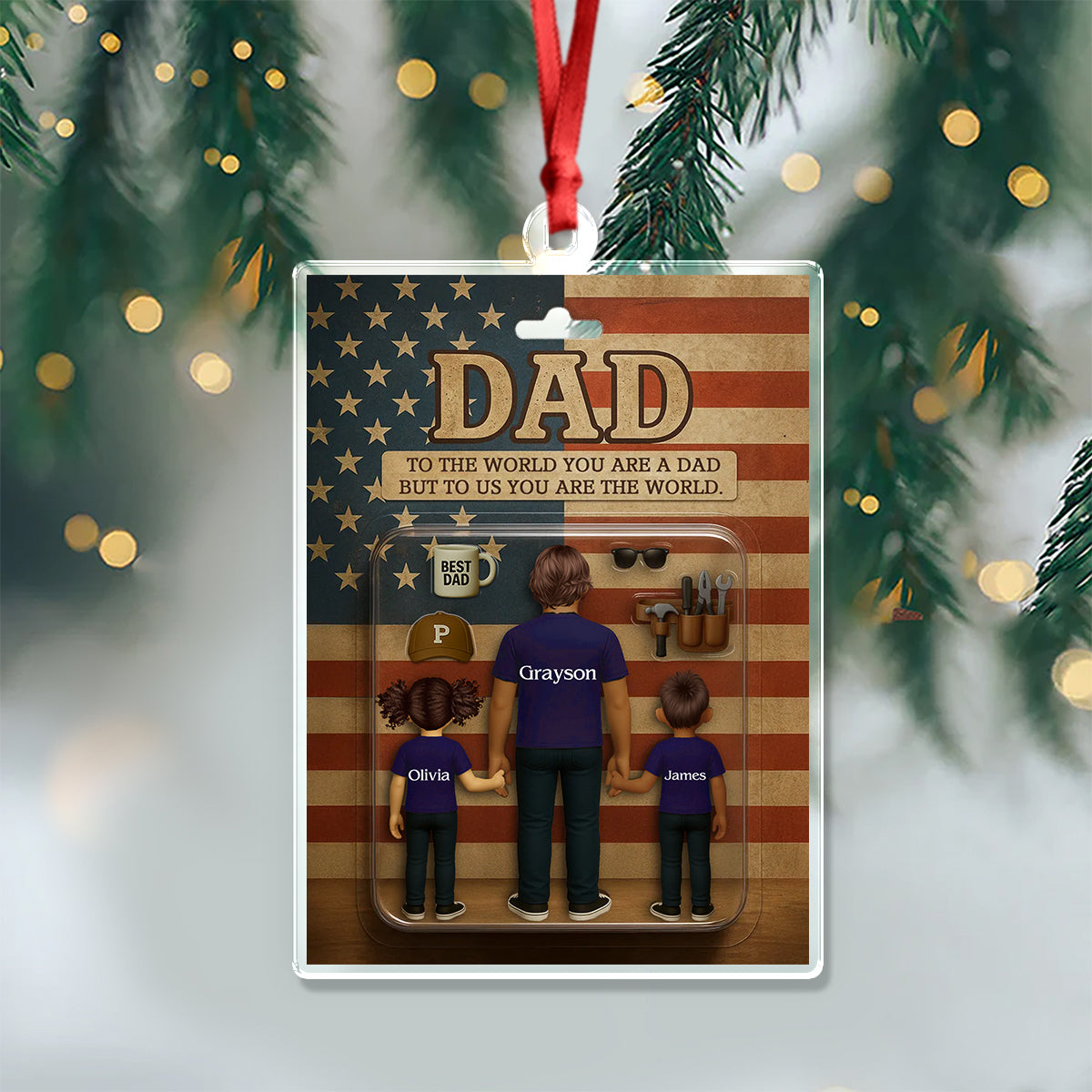 Personalized Name You Are The World Dad Family Christmas Acrylic Ornament LM32 895597