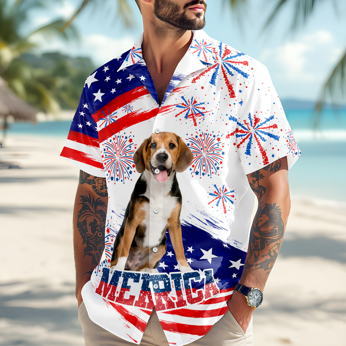 Custom Dog Photo Merica Hawaii Shirt TH10 169079