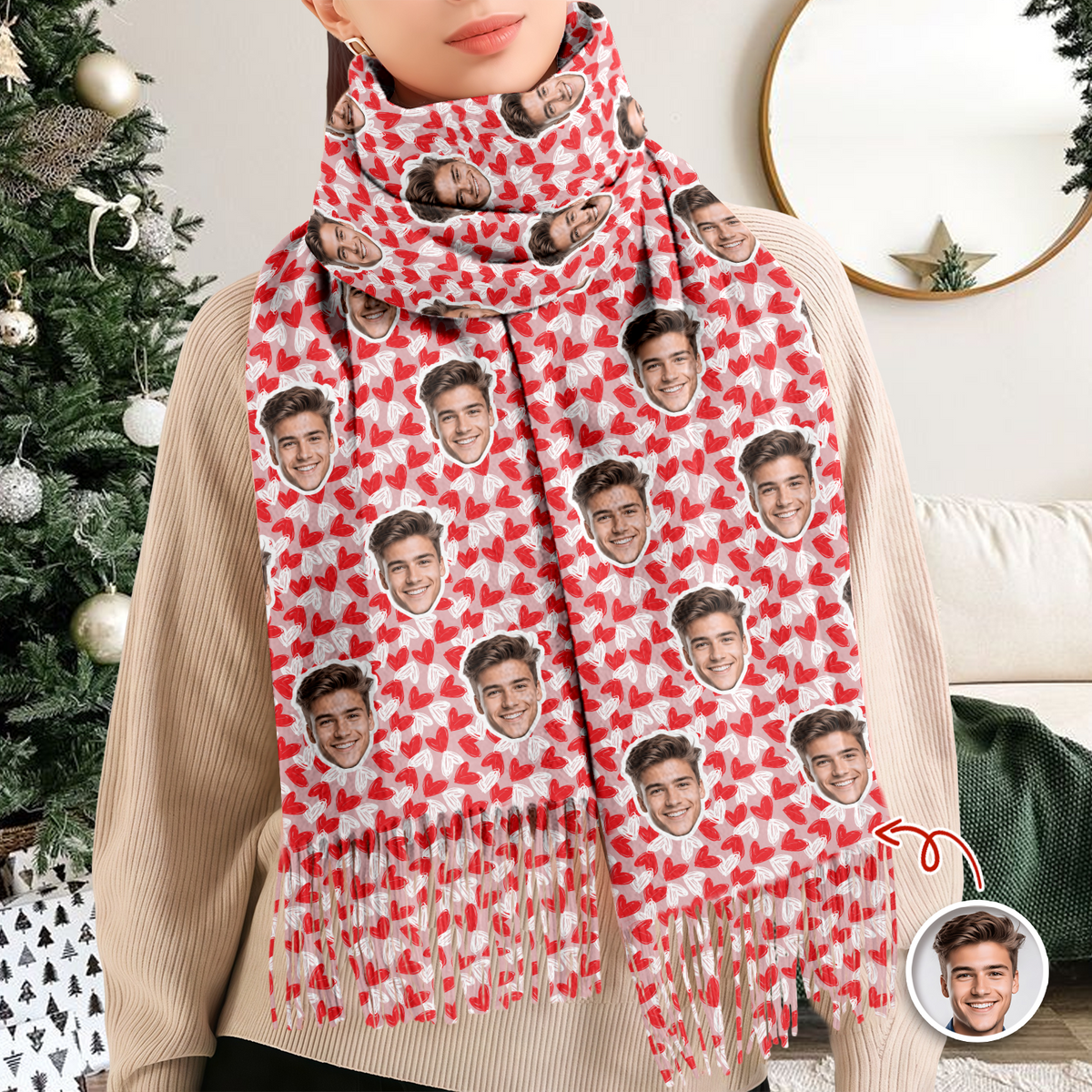 Custom Photo Wool Scarf Gift For Him, Her, Valentine LM32 897667