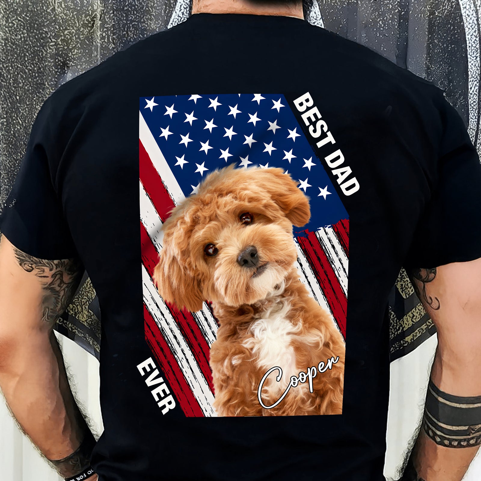 Custom Dog Photo Best Dad Ever America Flag Back Shirt For Dad TH10 169739