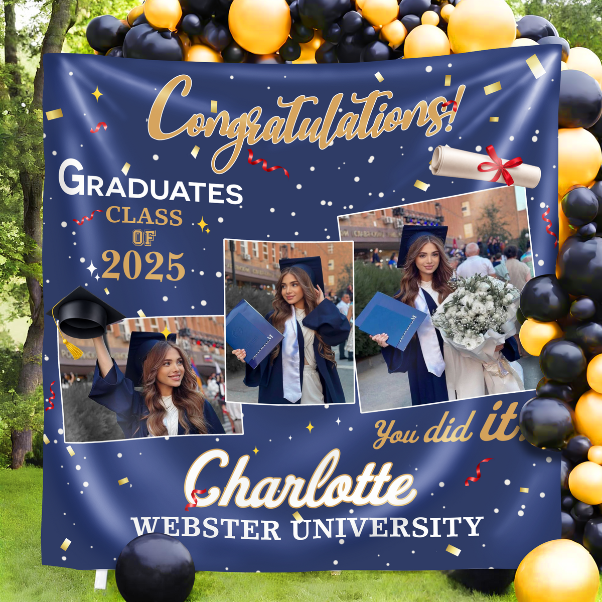 Personalized Congratulations Graduation Backdrop with Photo Class of 2026 Party Decor CH07 910192