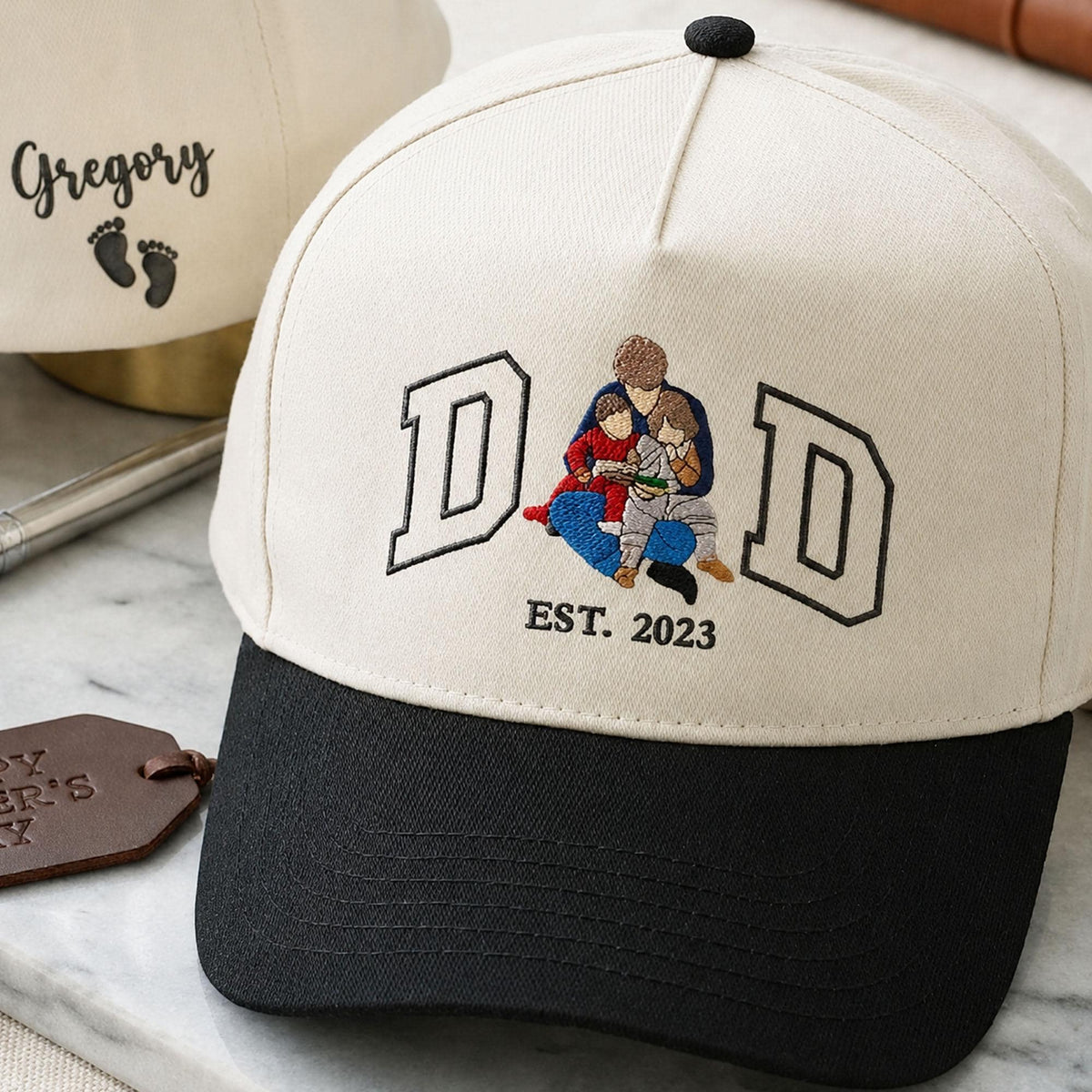 Custom Portrait Embroidered Dad Trucker Hat, Father's Day Gift For Dad LM32 669249