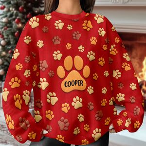 Personalized Custom Name On Paw 3D Effect Ugly Sweater For Dog Lover TH10 896453