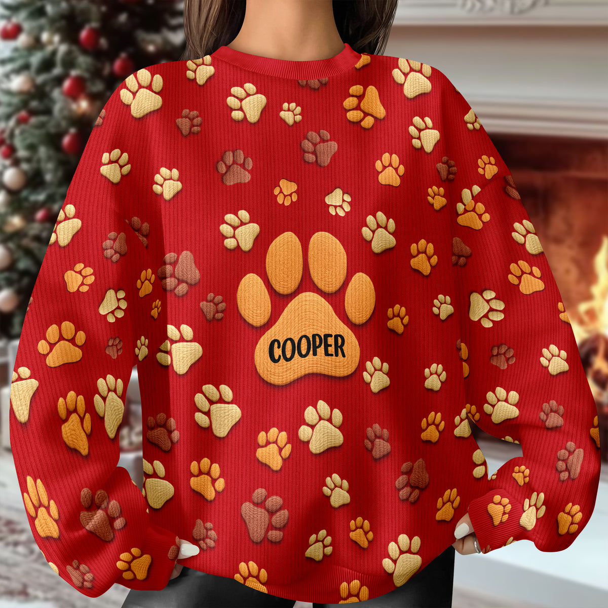 Personalized Custom Name On Paw 3D Effect Ugly Sweater For Dog Lover TH10 896453