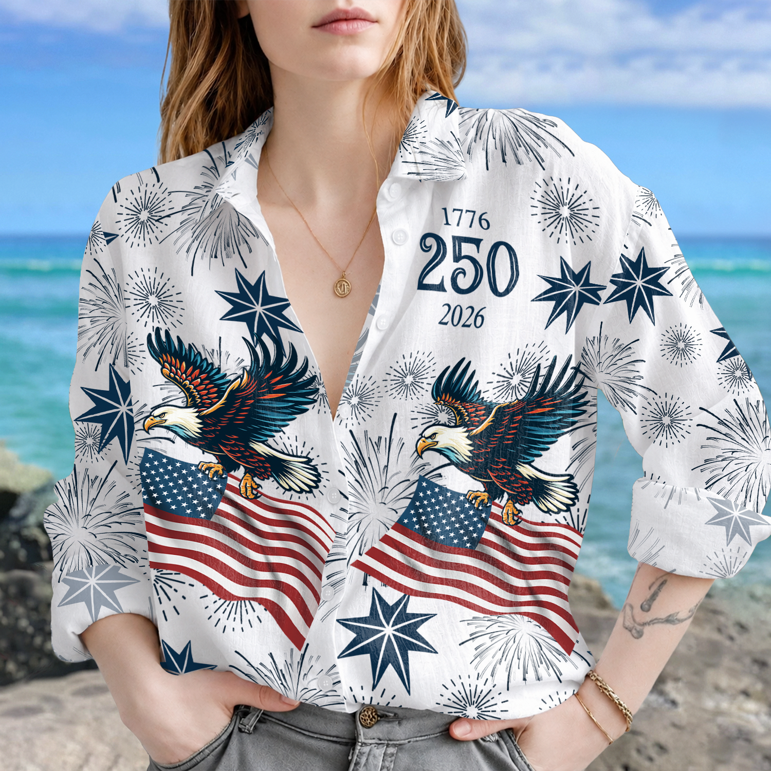 Personalized USA 250 Anniversary Eagle 1776-2026 Blouse Shirt CH07 911744