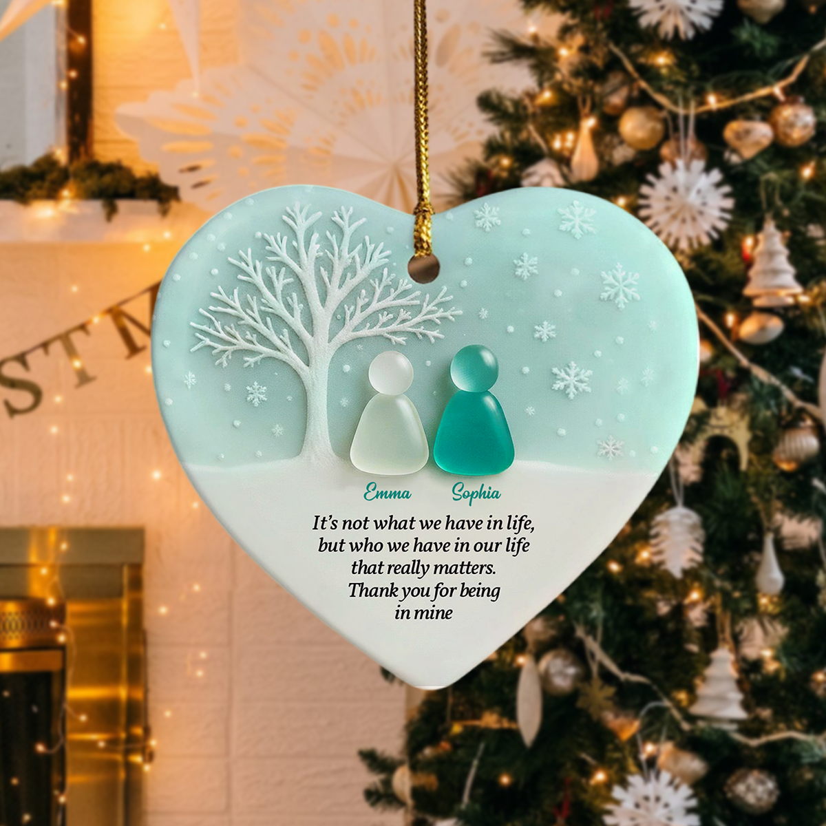 Personalized 2D Friendship Sea Glass Heart Ceramic Ornament, Best Friend Christmas Gift CH07 899864