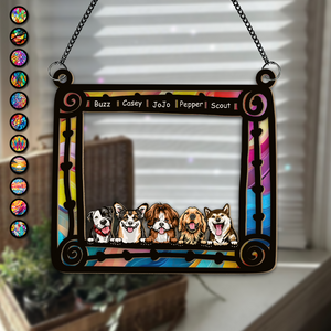 Custom Dog Photo Sitting In Frame Window Hanging Suncatcher Ornament HO82 891200