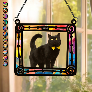 Cats Sitting In Frame Window Hanging Suncatcher Ornament Personalized Gift HO82 891198