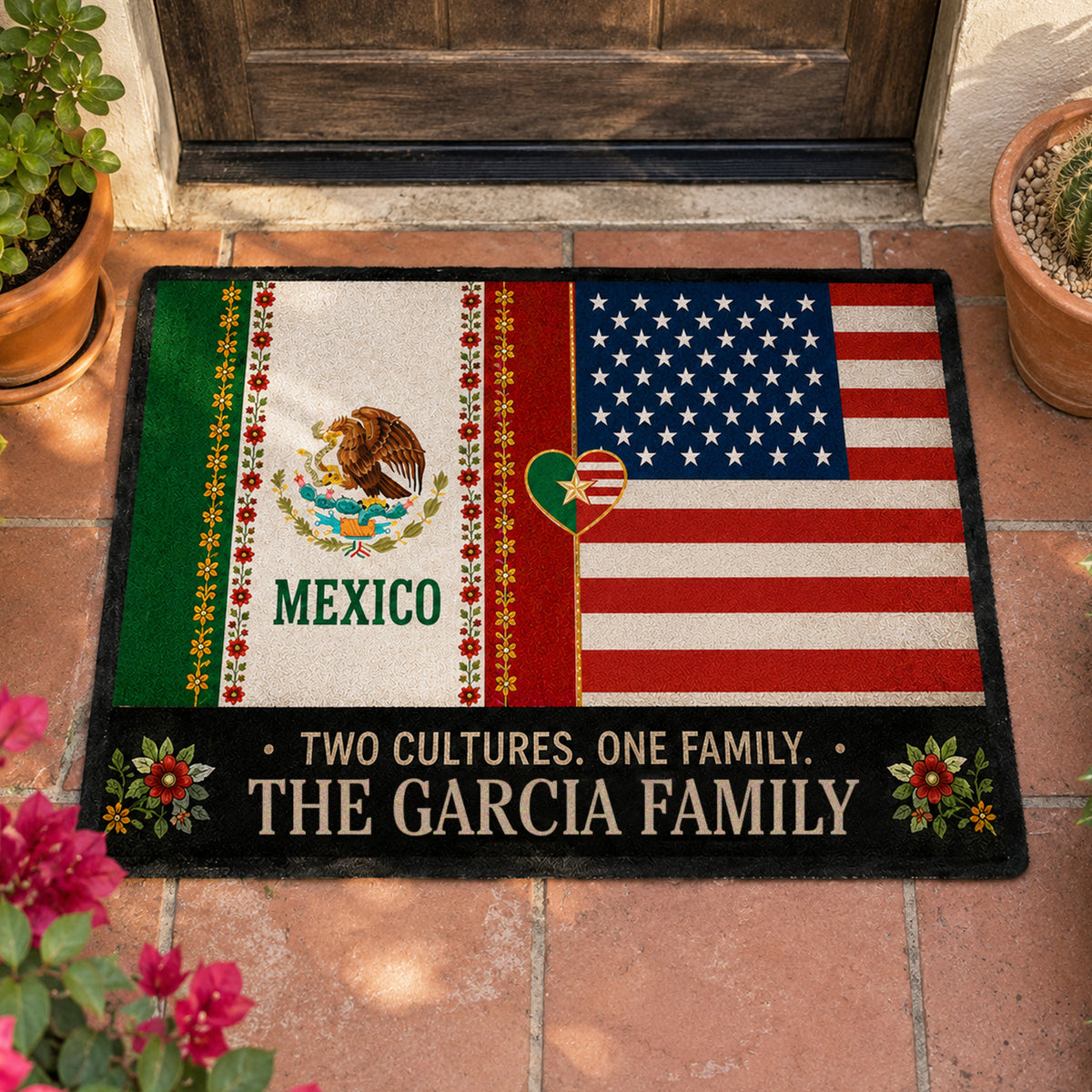 Personalized Mexico USA Two Cultures One Family Doormat K228 922178