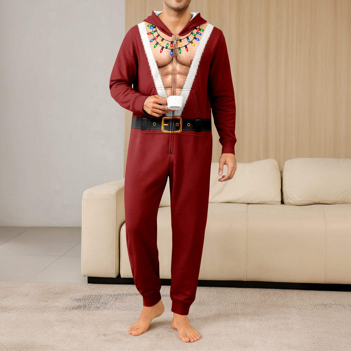 Funny Santa Body Illusion Adult Onesie Pajamas Fake Underwear Christmas Onesie Pajamas CH07 180584