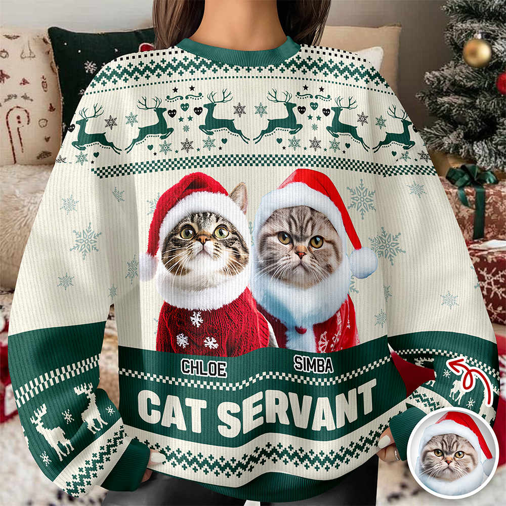 Custom Photo Cat Mom Pawlidays - Personalized Christmas Ugly Sweatshirt CH07 899372