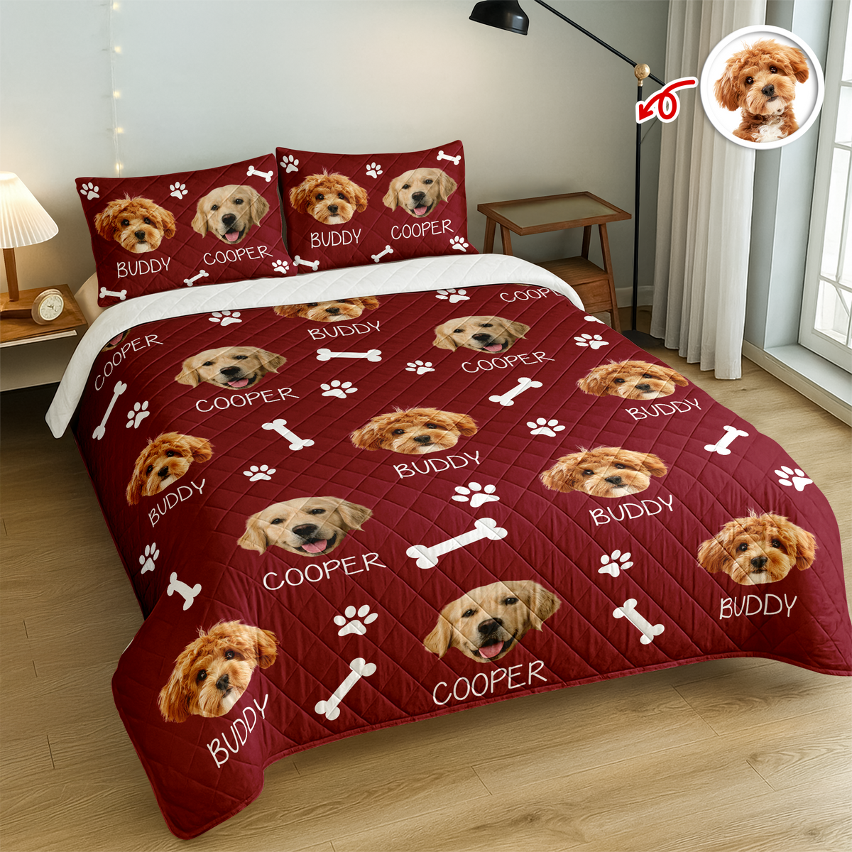 Custom Photo And Name With Icon Quilt Bedding Set For Dog Lover TH10 896663